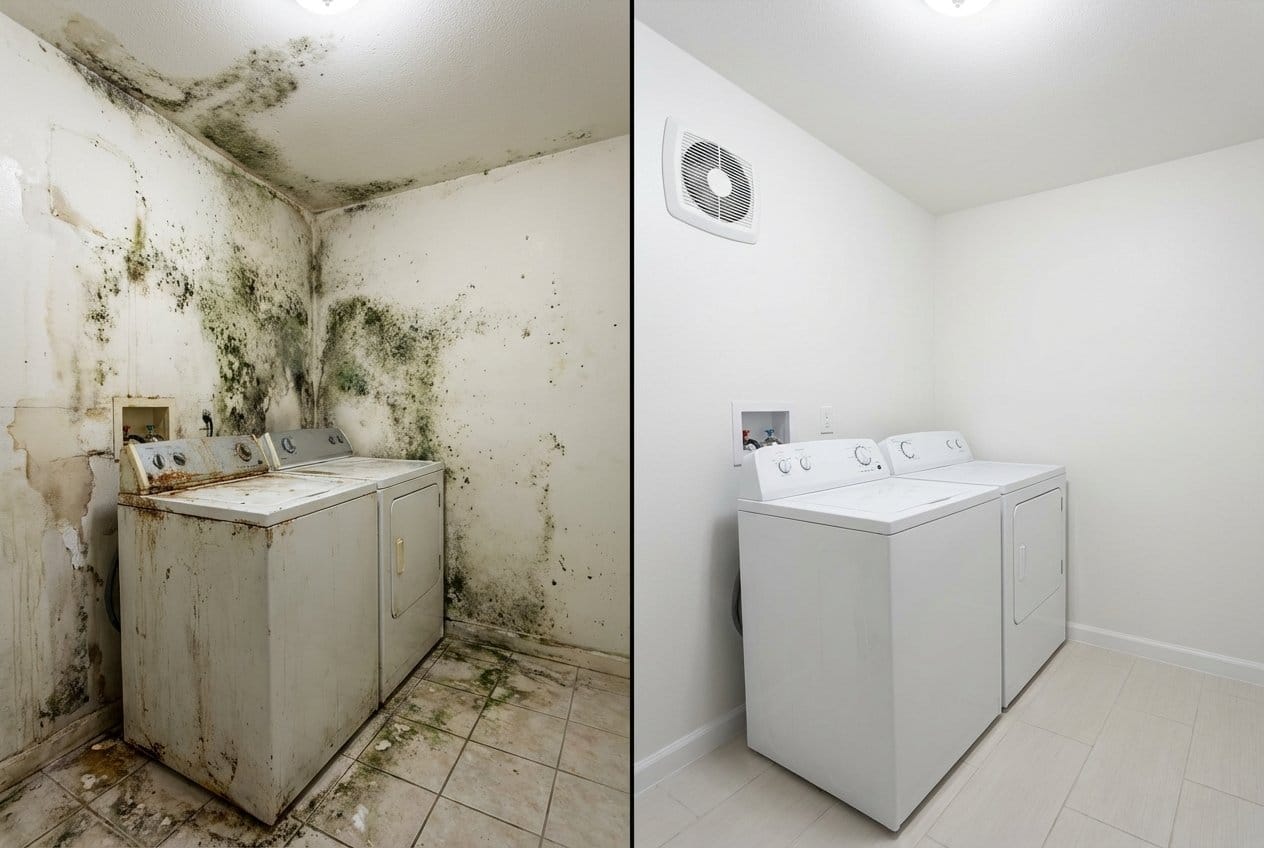 Odor Removal & Disinfection restoration — laundry room of Cape Cod house in Allendale, NJ